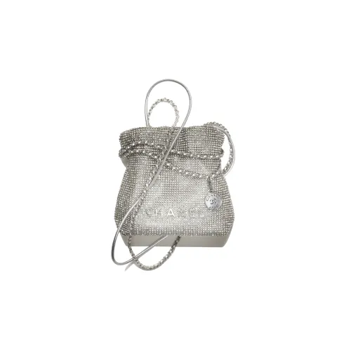 CHANEL 22Bag Rhinestone Сумка-ведро Сумка через плечо Мини Women's Silver