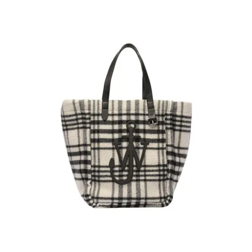 JW Anderson Нейлон Шерсть Кожаная Вставка Тоут Сумка Сумка для покупок Сумка Женская Черный Белый