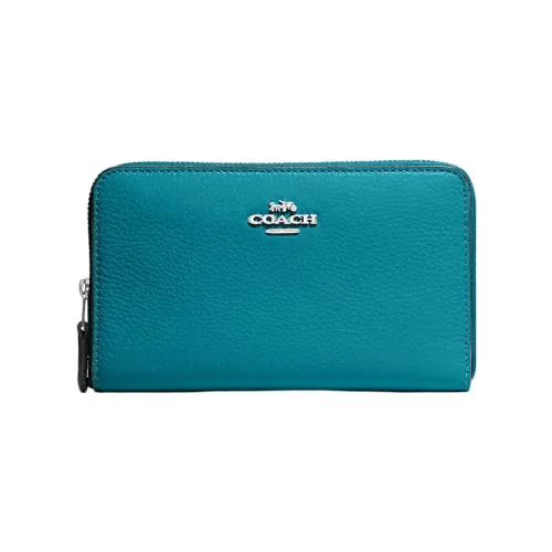 COACH Id Zip Wallet из кожаной галечницы клатч-кошелек маленький женский синий