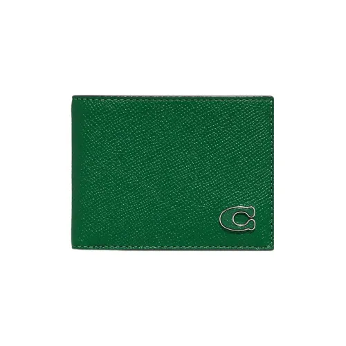 COACH Держатель для карт из кожи с текстурой "Крест" кошелек женский зеленый
