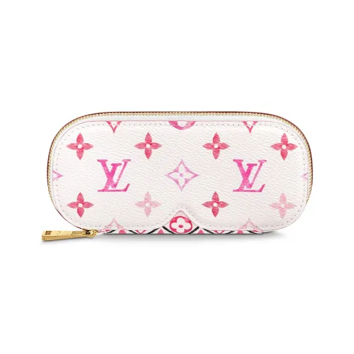 LOUIS VUITTON Покрытый холст с коровья кожа Чехол для очков Большой Женский Белый Розовый
