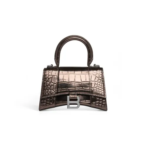 Balenciaga HOURGLASS Крокодиловый узор Тисненый Коровья кожа Сумка Hourglass Сумка Экстра маленькая Женская Металлический Коричневый