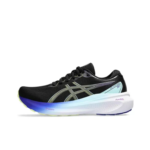Asics Gel Kayano 30 Амортизация Устойчивость к истиранию Дышащий Низкий Топ Марафон Беговые кроссовки Женские Черный Желтый Синий