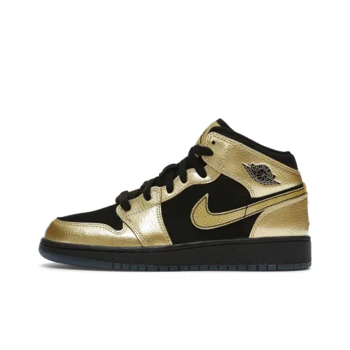 Jordan Air Jordan 1 MID Амортизация Высокий Топ Винтажные Баскетбольные Кроссовки Унисекс Черный Золото