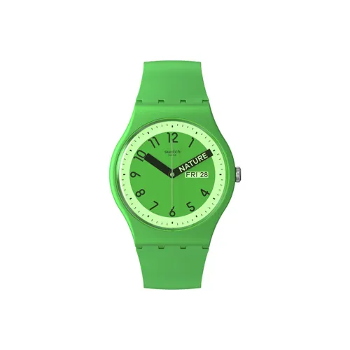 Swatch Quartz Механизм Унисекс Часы 41 мм Зеленый Циферблат Bio-Based Материал Корпус Часы Силиконовый Ремешок