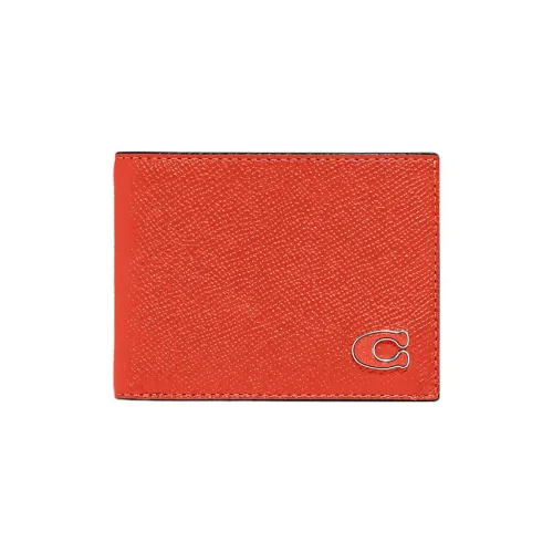 COACH Держатель для карт из кожи с текстурой "крест" женский апельсин