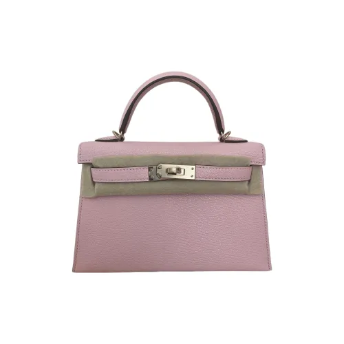 HERMES Mini Kelly 2nd Generation Козья кожа Kelly Одно плечо Сумка Мини Женская Вишневый цветок Розовый Красный