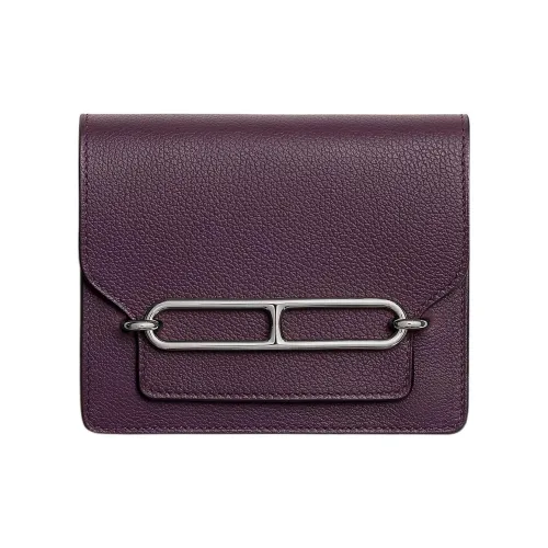 HERMES Roulis Evercolor Телячья кожа Свиной нос Клатч Бананка Кошелек Женские Черная смородина Цвет