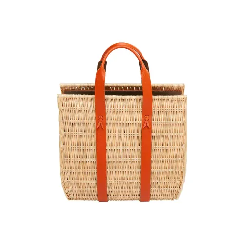 HERMES Телячья кожа Прутья ивы Тоут Сумка Сумка для покупок Сумка Большая Женская Натуральная и Апельсиновая