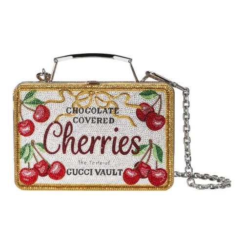 GUCCI Кристальный Вишня Lunch Коробка Клатч Сумка через плечо Женские Золото белый