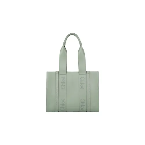 Chloe Woody Телячья кожа Тоут Сумка Сумка для покупок Сумка на плечо Сумка среднего размера Женская Зеленая