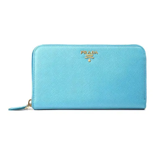 PRADA Cross Texture Коровья кожа Кошелек Большой Женский Светло-синий