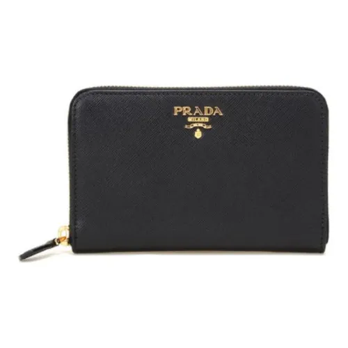 PRADA Cross Texture Коровья кожа Укороченный кошелек Маленький Унисекс Черный