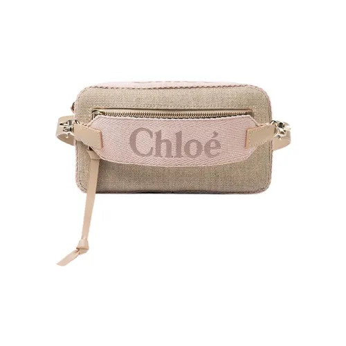 Chloe Woody Linen Canvas Сумка-саквош Женская Нюдово-розовая