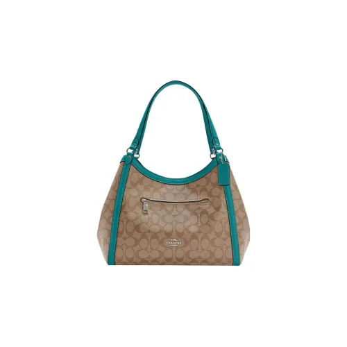 COACH Kristy Холст и Кожа Сумка через плечо Большая Женская Коричневая и Церулеан Синий