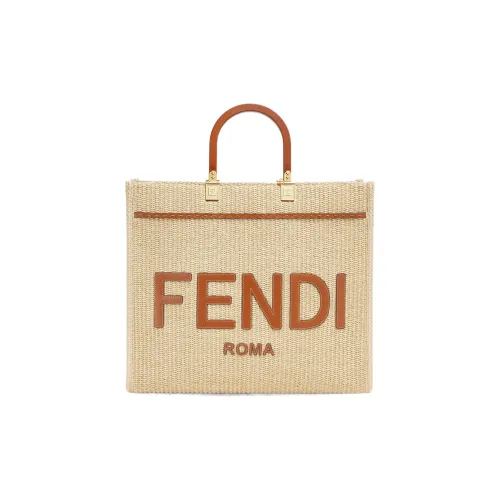 FENDI Sunshine Кожа Тоут Сумка Сумка для покупок Сумка через плечо Сумка среднего размера Женская Светлый Умбра