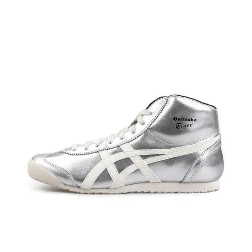 Onitsuka Tiger Mexico Mid Runner Нескользящий Легкий Высокий Топ Повседневный Унисекс Серебряный
