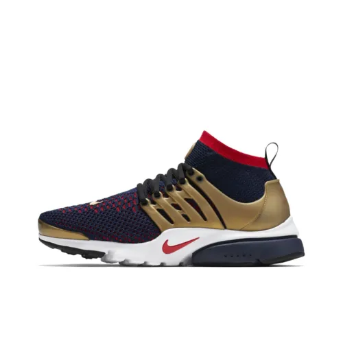 Nike Air Presto Ultra Flyknit Olympic Non Slip Lightweight MID Top Повседневная обувь Unisex Синий Золото Цвет