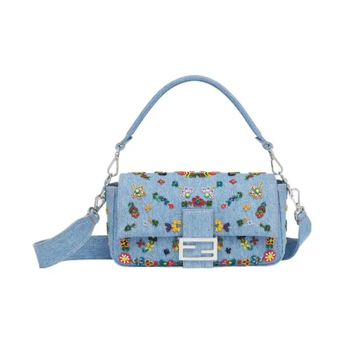 FENDI Baguette Denim Baguette Сумка Сумка Сумка через плечо Сумка через плечо Средняя Женская Светло-синяя