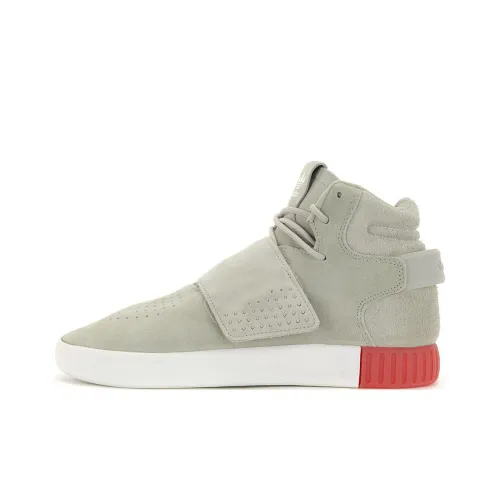 Adidas Originals Tubular Invader Strap Кунжут Нескользящий Легкий Высокий Топ Повседневная Обувь Унисекс Серый Белый