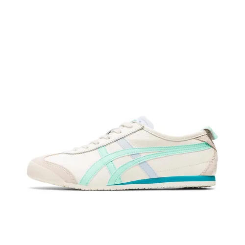 Onitsuka Tiger MEXICO 66 Slip Устойчивый к истиранию Низкий Топ Кэжуал Женские Белый Циан