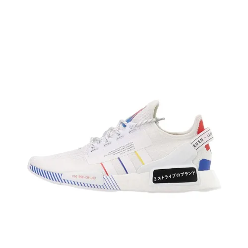 Adidas Originals NMD_R1 V2 Slip Resistant Low Top Casual Unisex White Black Blue Adidas Originals NMD_R1 V2 Slip Резистентный Низкий Топ Повседневный Унисекс Белый Черный Синий
