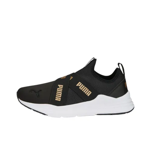 PUMA Wired Run Slip-on Wns SM противоскользящие устойчивые к истиранию низкий топ беговые кроссовки женские черный белый золотой