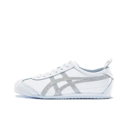 Onitsuka Tiger MEXICO 66 Амортизация Устойчивый к истиранию Легкий Низкий Топ Повседневный Женский Белый Серебряный