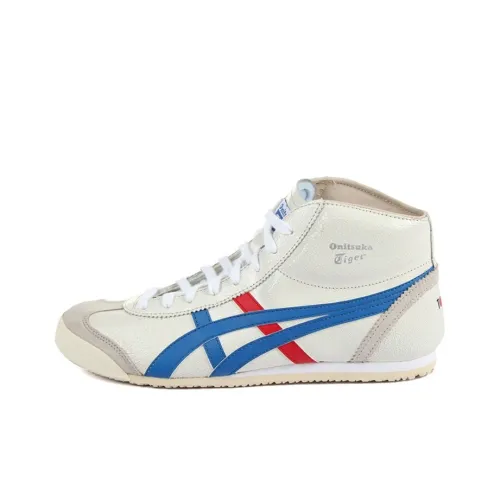 Onitsuka Tiger Mexico Mid Runner Амортизаторы Slip-resistant MID Топ Повседневная обувь Унисекс Белый Синий