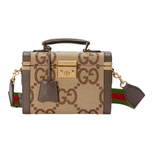 GUCCI Canvas с кожаными вставками портативный на одно плечо через плечо косметичка женский CAMEL Эбеновый