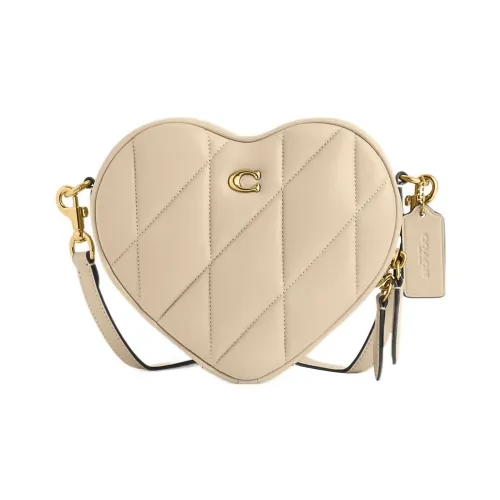 COACH Сердце Quilted Кожа Сердечная Сумка Сумка через плечо Маленькая Женская Бежевая