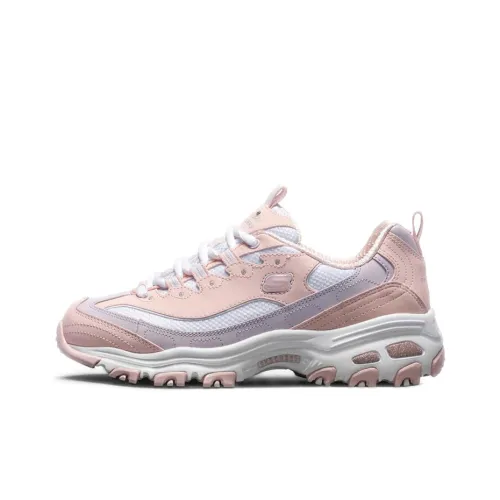 Skechers D'LITES 1,0 D'LITES Milk Tea Bear Амортизация Низкий Топ Casual Женские Белый Розовый