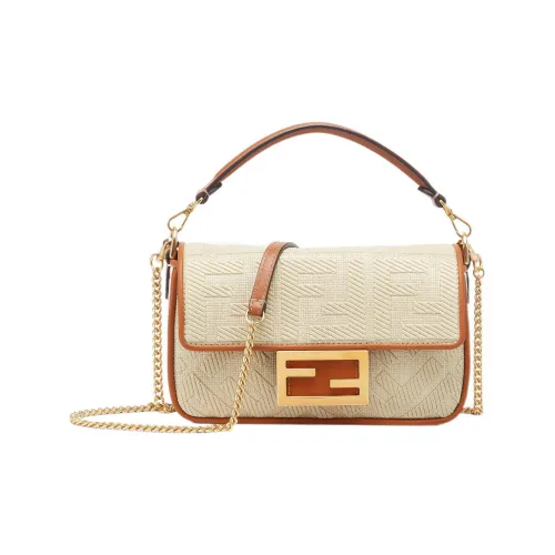FENDI Baguette Кожа Сумка Сумка через плечо Сумка через плечо Мини Женская Бежевая
