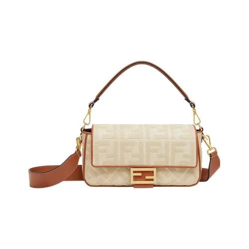FENDI Baguette Кожа Полиамид Портативная Сумка через плечо Сумка на плечо Женская Бежевая