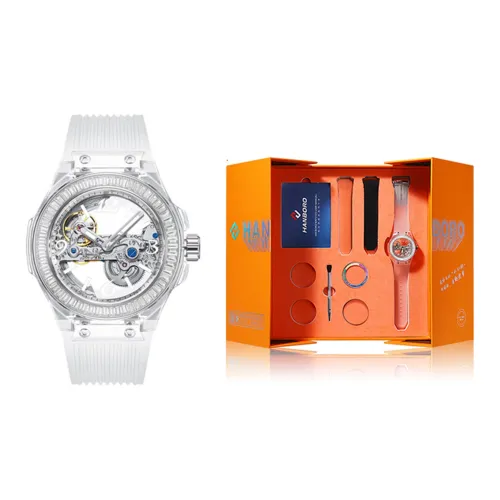 HANBORO All Black Collection Автоматический Механический Механизм Силиконовый Ремешок Часы Унисекс Белый Циферблат HBR986 BB