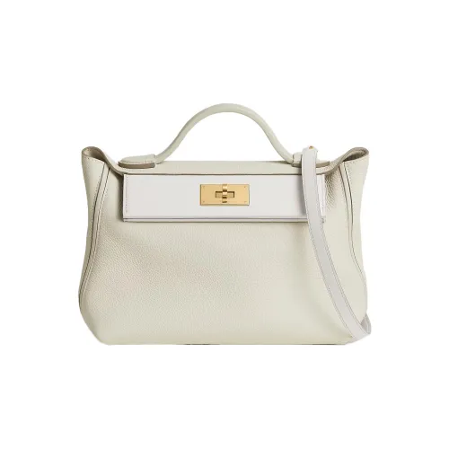 HERMES 24 24 Коровья кожа Togo с Swift Телячья кожа Одно плечо Сумка Женские Гриб Белый