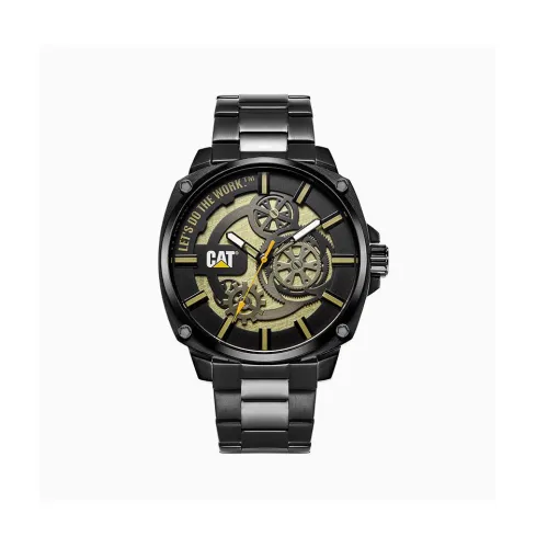 CAT Sky Machine Collection Мужские часы Кварцевый механизм Ремешок из нержавеющей стали 49 мм Черный циферблат Мужские часы CAT M80