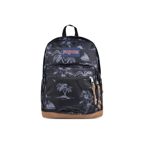 JanSport Leather Backpack Medium Unisex Black Pattern