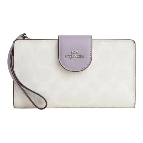 COACH Tech Wallet Холст с кожей Клатч Кошелек Маленький Женский Белый и Фиолетовый