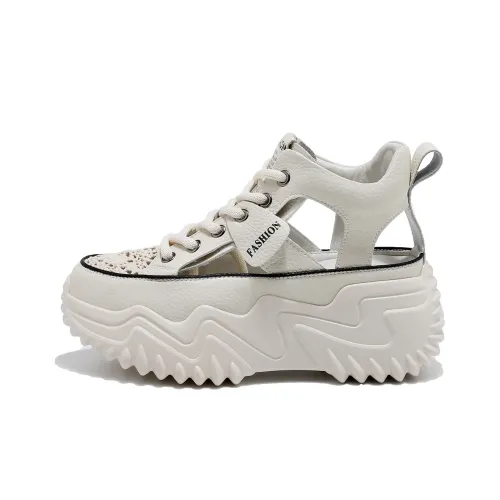 BAIJIHONG Высокие Топы Спортивные Сандалии 7 см Женские Бежевые