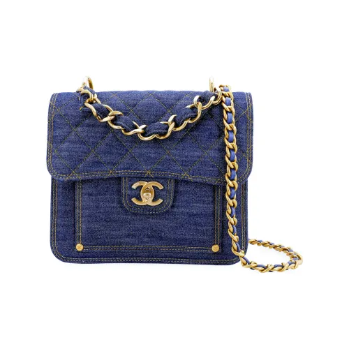 CHANEL Деним Сумка с клапаном Сумка через плечо Сумка на плечо Сумка для доставки Средний Унисекс Выстиранный деним синий