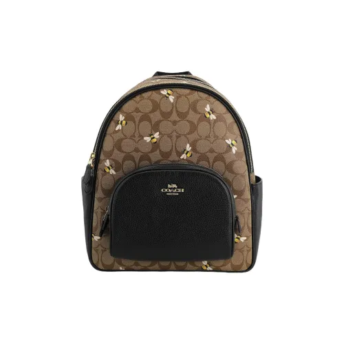 COACH Court Коровья кожа Рюкзак Большой Женский Хаки и Черный