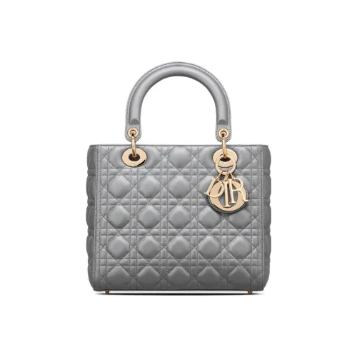 DIOR Lady Dior Sheepskin Woven Pattern Lady Dior Сумка через плечо Сумка Сумка среднего размера Женская Серый Айвори