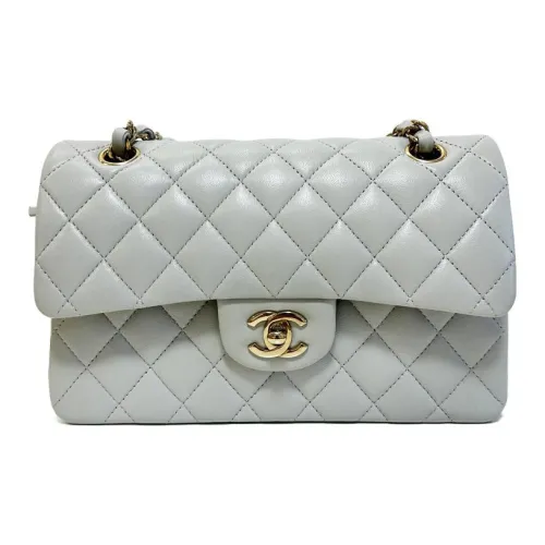 CHANEL 23C Spring Classic Flap CF Sheepskin Flap Bag Shoulder Bag Small Women's Light Gray