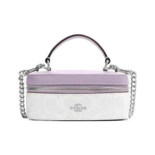 COACH Canvas с кожаными вставками коробка сумка сумка через плечо маленькая сумка через плечо белый и фиолетовый