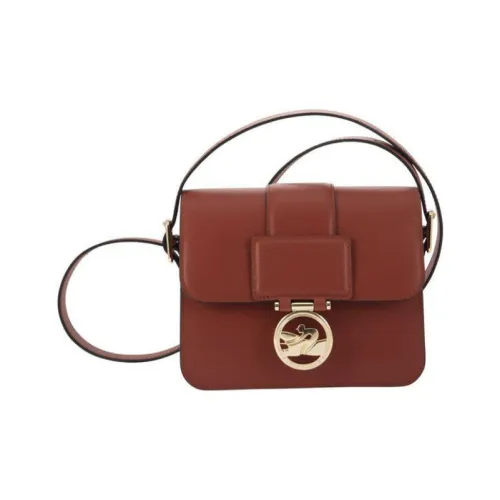 LONGCHAMP Коробка TROT Телячья кожа Маленькая квадратная сумка Сумка через плечо Маленькая Женская Коричневая Красная