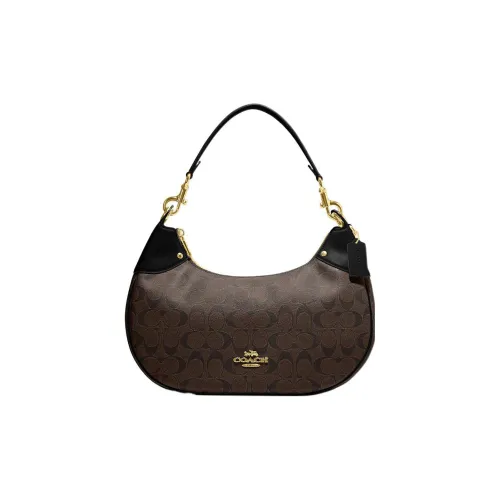 COACH Hobo Canvas Leather Half Moon Bag Shoulder Bag Women's Brown Black