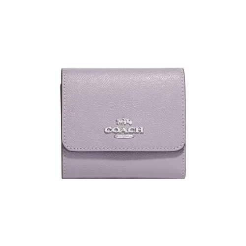 COACH Трехсекционный кошелек Крестовая текстура Кожа Монета Кошелек Женские Таро Фиолетовый