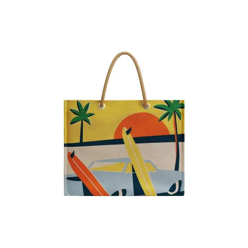 HERMES APRES LA VAGUE Хлопок Сумка-тоут Сумка для покупок Сумка через плечо Сумка Женская Желтая и Синяя