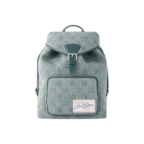 LOUIS VUITTON Montsouris Покрытый холст с коровья кожа комбинированный рюкзак обычный мужской джинсовый синий